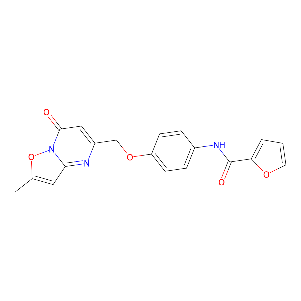 N-{4-[(2-methyl-7-oxo-7H-isoxazolo[2,3-a]pyrimidin-5-yl)methoxy]phenyl}-2-furamide molecular structure, CAS 1206123-38-7