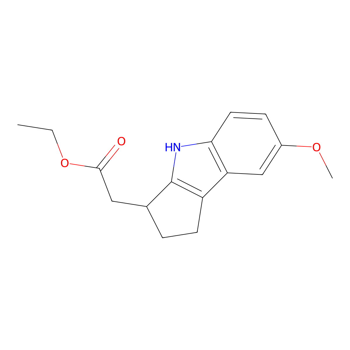 Ethyl 2-(7-methoxy-1,2,3,4-tetrahydrocyclopenta[b]indol-3-yl)acetate molecular structure, CAS 1206124-14-2