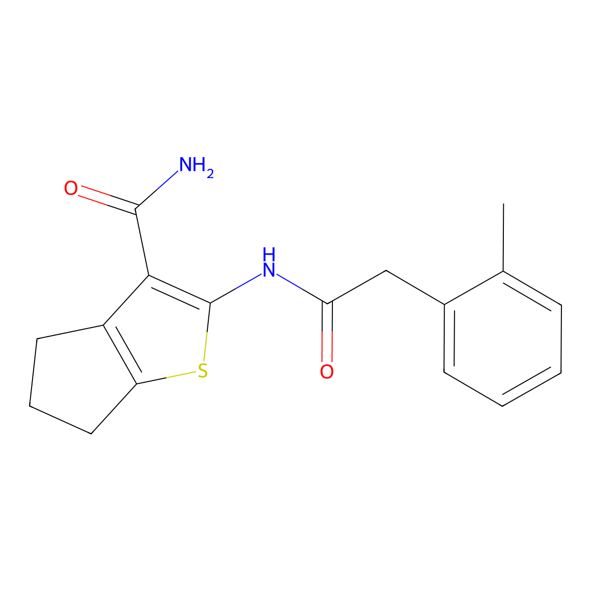2-{[(2-methylphenyl)acetyl]amino}-5,6-dihydro-4H-cyclopenta[b]thiophene-3-carboxamide molecular structure, CAS 1206133-93-8