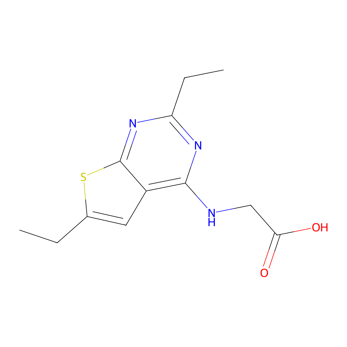 2-((2,6-Diethylthieno[2,3-d]pyrimidin-4-yl)amino)acetic acid molecular structure, CAS 1206134-99-7