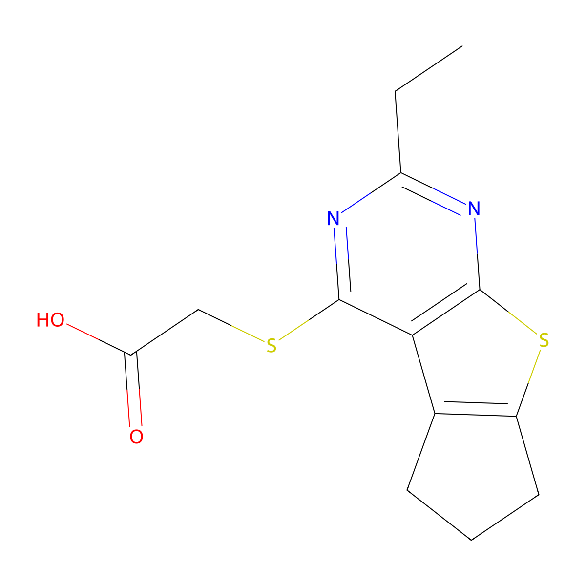 [(2-ethyl-6,7-dihydro-5H-cyclopenta[4,5]thieno[2,3-d]pyrimidin-4-yl)sulfanyl]acetic acid molecular structure, CAS 1206135-12-7