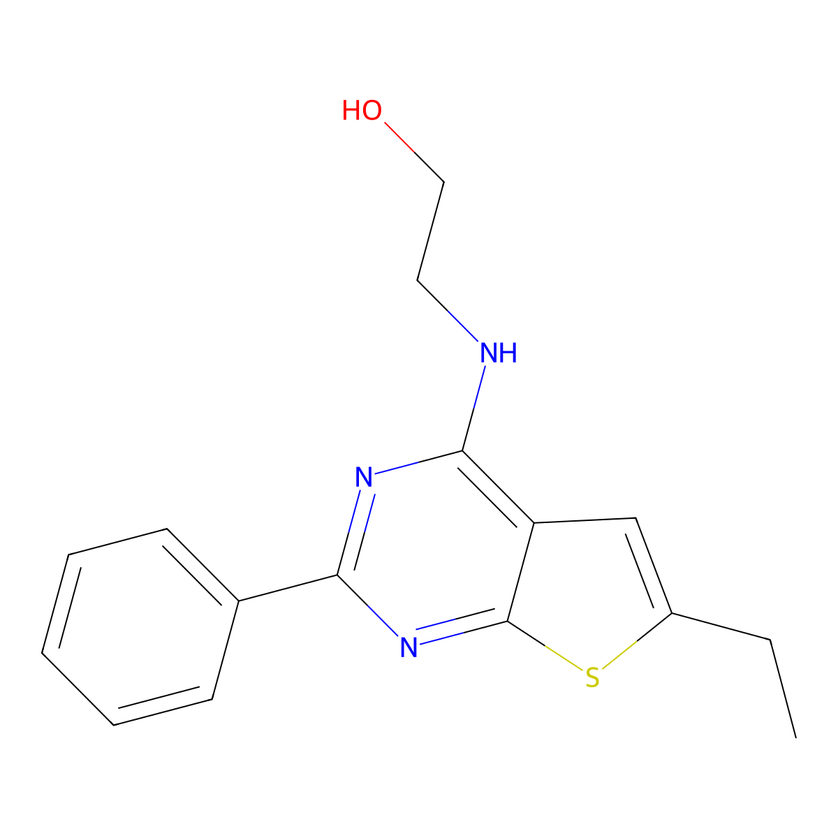 2-[(6-Ethyl-2-phenylthieno[2,3-d]pyrimidin-4-yl)amino]ethanol molecular structure, CAS 1206135-33-2