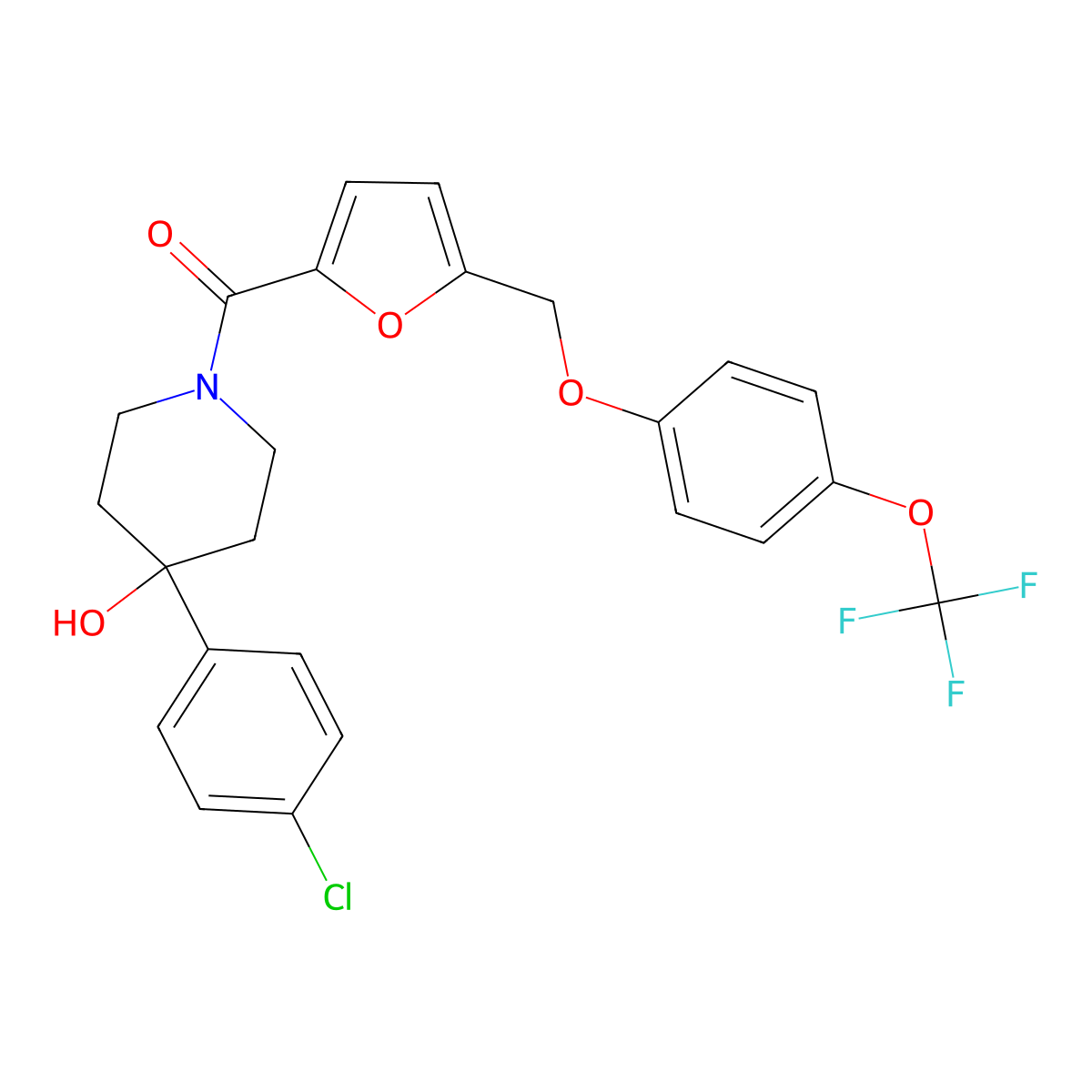 [4-(4-Chlorophenyl)-4-hydroxypiperidin-1-yl](5-{[4-(trifluoromethoxy)phenoxy]methyl}furan-2-yl)methanone molecular structure, CAS 1206136-06-2