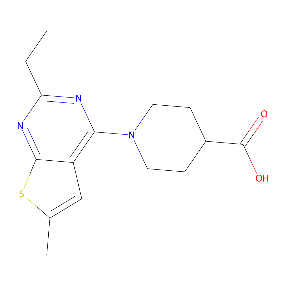 1-(2-Ethyl-6-methylthieno[2,3-d]pyrimidin-4-yl)piperidine-4-carboxylic acid molecular structure, CAS 1206136-81-3