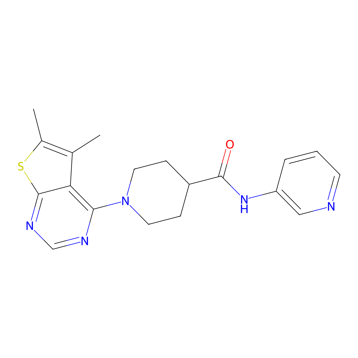 1-(5,6-dimethylthieno[2,3-d]pyrimidin-4-yl)-N-(pyridin-3-yl)piperidine-4-carboxamide molecular structure, CAS 1206138-99-9