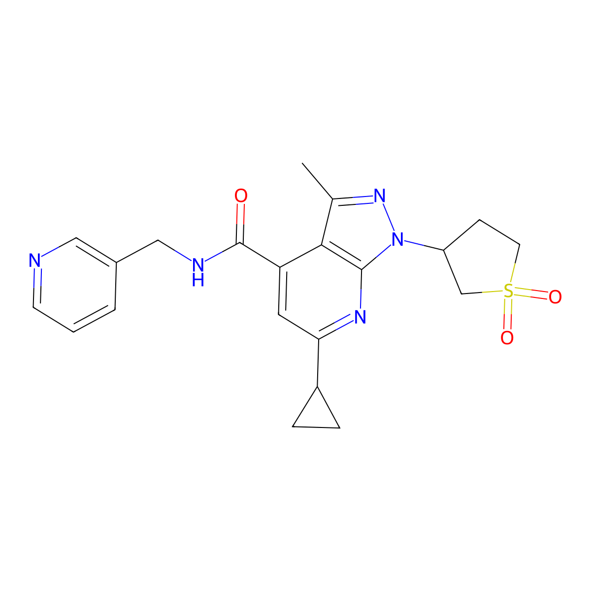 6-cyclopropyl-1-(1,1-dioxidotetrahydro-3-thienyl)-3-methyl-N-(3-pyridinylmethyl)-1H-pyrazolo[3,4-b]pyridine-4-carboxamide molecular structure, CAS 1206143-60-3