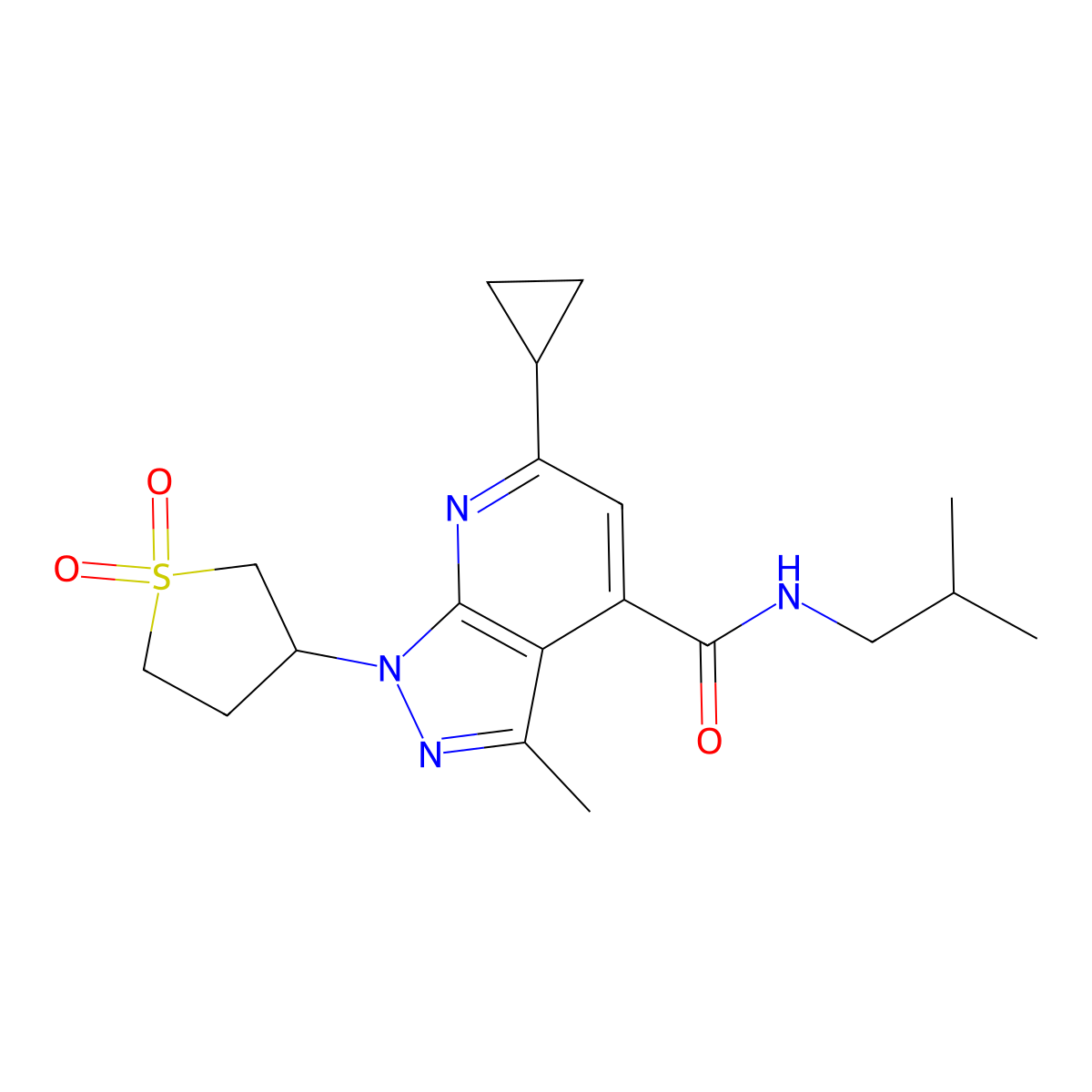 6-cyclopropyl-1-(1,1-dioxidotetrahydro-3-thienyl)-N-isobutyl-3-methyl-1H-pyrazolo[3,4-b]pyridine-4-carboxamide molecular structure, CAS 1206143-73-8