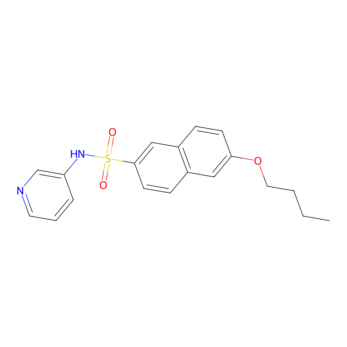 6-butoxy-N-(pyridin-3-yl)naphthalene-2-sulfonamide molecular structure, CAS 1206146-59-9