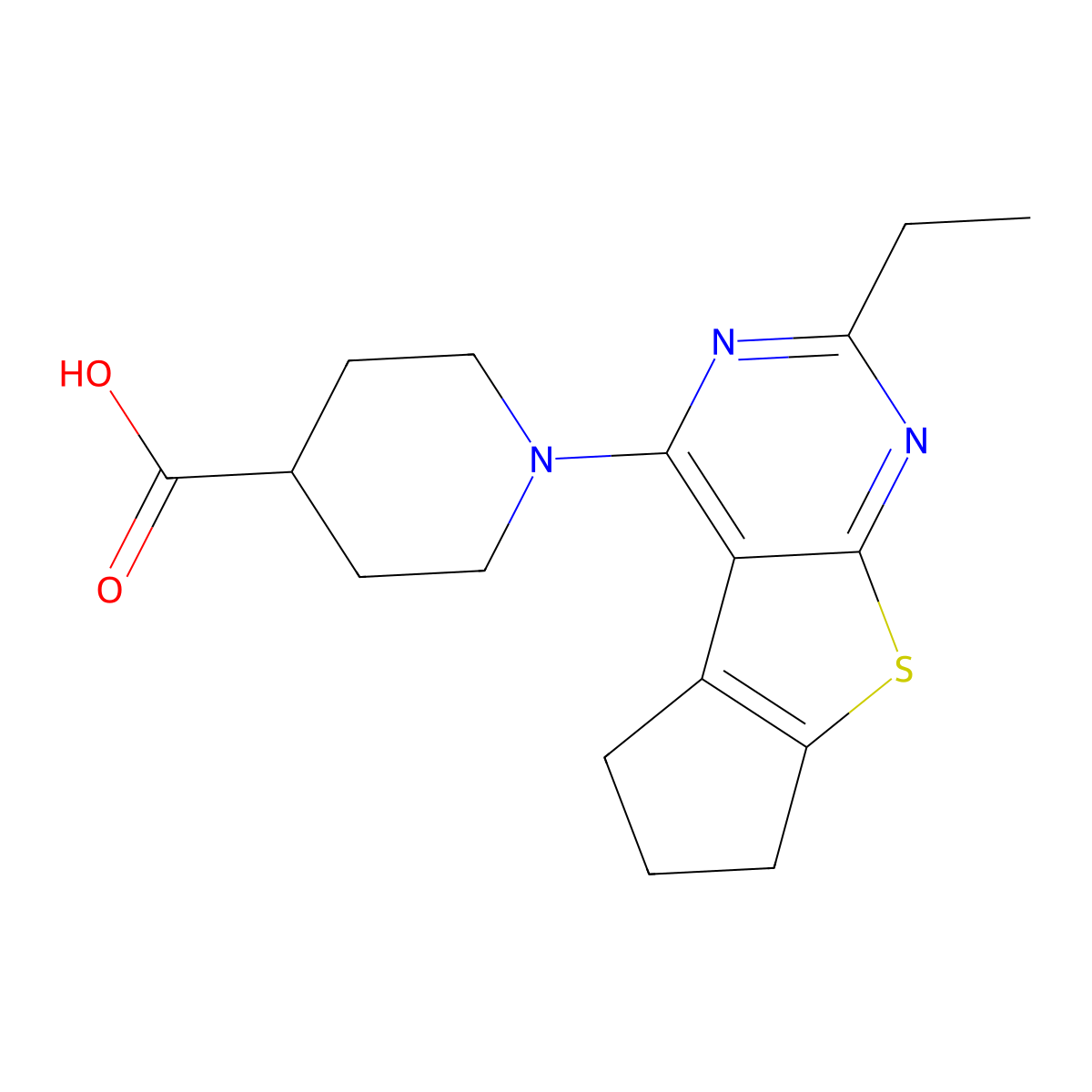 1-(2-ethyl-6,7-dihydro-5H-cyclopenta[4,5]thieno[2,3-d]pyrimidin-4-yl)piperidine-4-carboxylic acid molecular structure, CAS 1206150-45-9