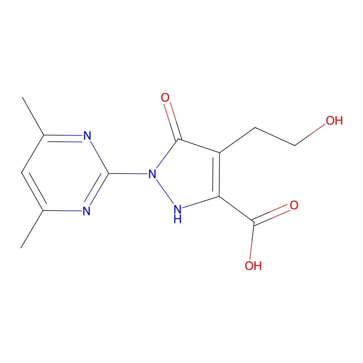 1-(4,6-dimethylpyrimidin-2-yl)-4-(2-hydroxyethyl)-5-oxo-2,5-dihydro-1H-pyrazole-3-carboxylic acid molecular structure, CAS 1206153-61-8