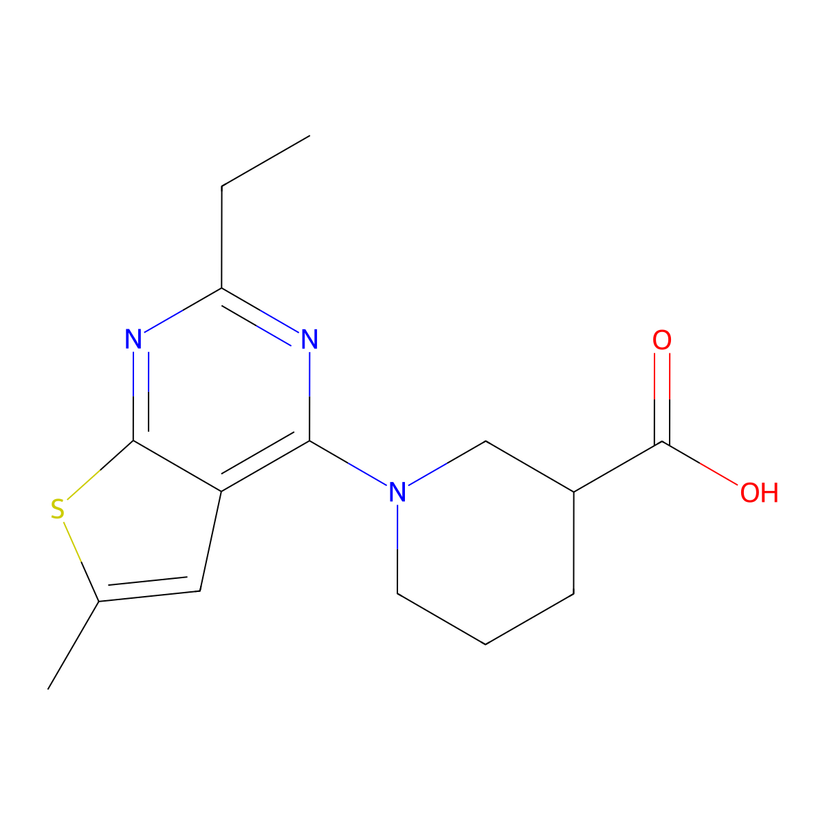 1-(2-Ethyl-6-methylthieno[2,3-d]pyrimidin-4-yl)piperidine-3-carboxylic acid molecular structure, CAS 1206154-28-0