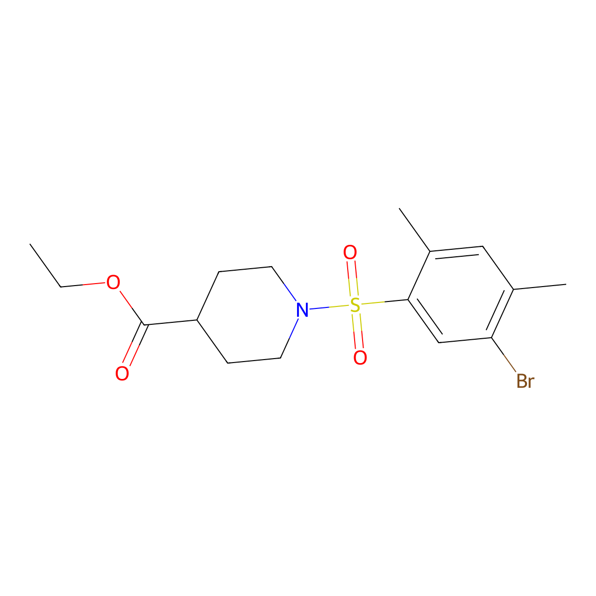 Ethyl 1-(5-bromo-2,4-dimethylbenzenesulfonyl)piperidine-4-carboxylate molecular structure, CAS 1206154-33-7