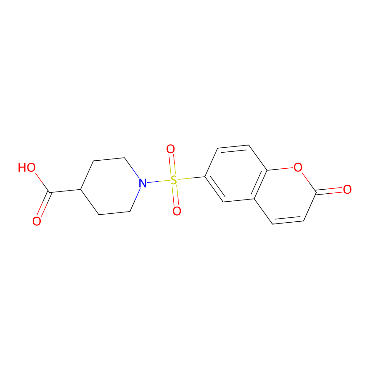 1-[(2-Oxochromen-6-yl)sulfonyl]piperidine-4-carboxylic acid molecular structure, CAS 1206154-40-6