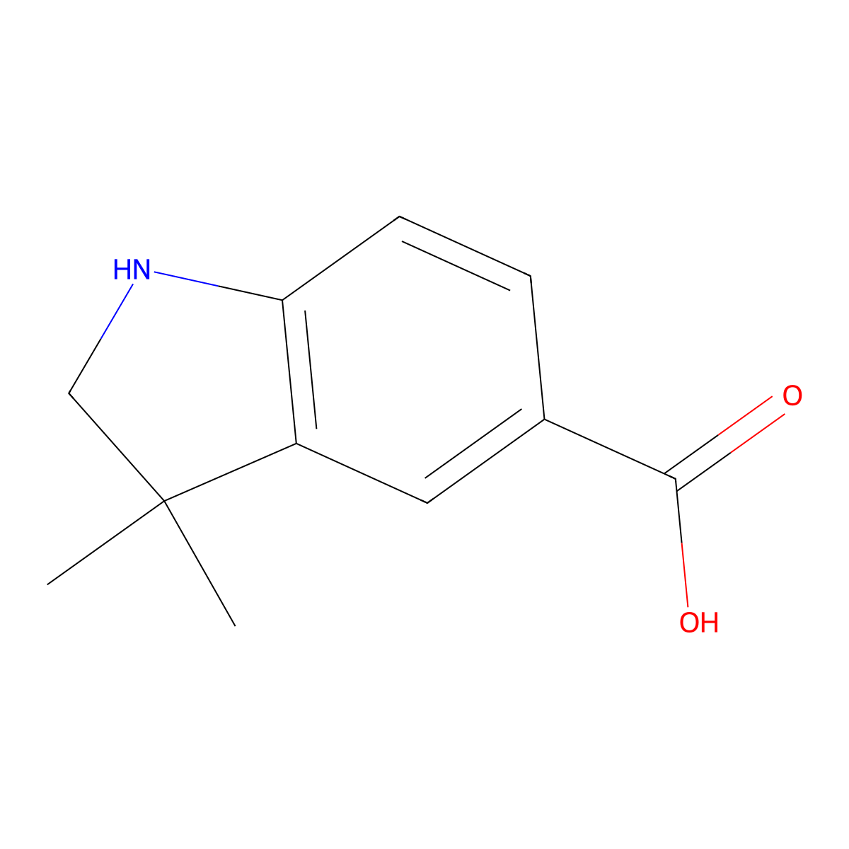 3,3-dimethyl-2,3-dihydro-1H-indole-5-carboxylic acid molecular structure, CAS 1206229-25-5