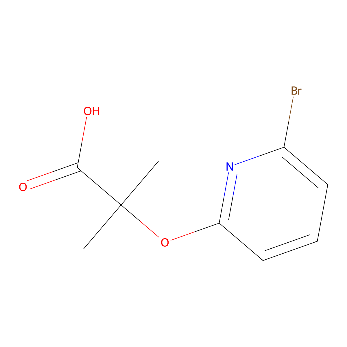 2-[(6-Bromo-2-pyridinyl)oxy]-2-methylpropanoic acid molecular structure, CAS 1206249-81-1
