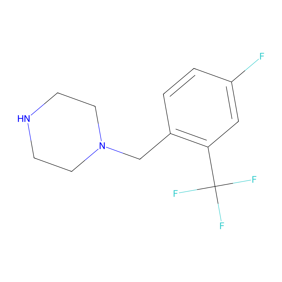 1-{[4-Fluoro-2-(trifluoromethyl)phenyl]methyl}piperazine molecular structure, CAS 1206515-95-8