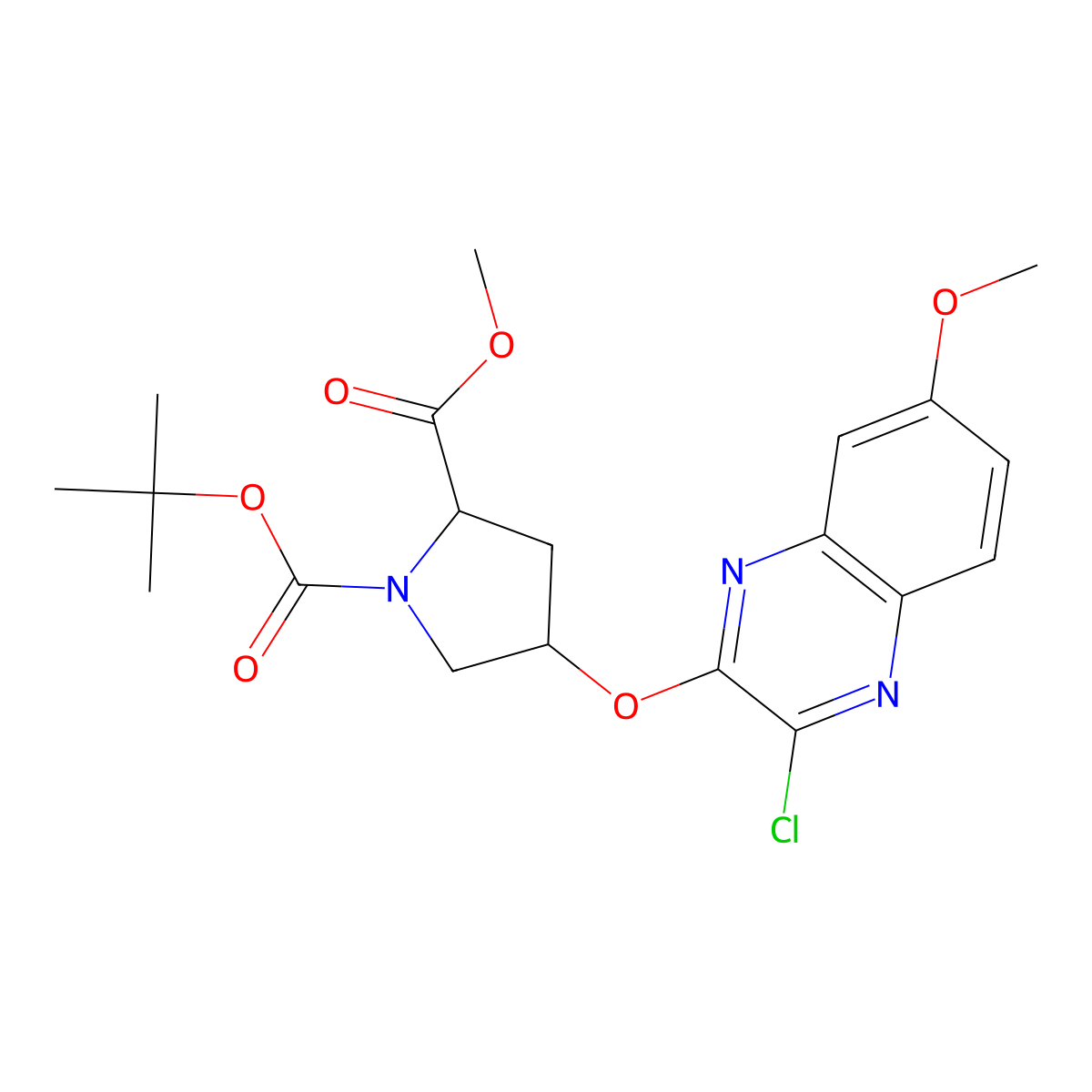 1-(tert-Butyl) 2-methyl (2S,4R)-4-((3-chloro-7-methoxyquinoxalin-2-yl)oxy)pyrrolidine-1,2-dicarboxylate molecular structure, CAS 1206524-79-9
