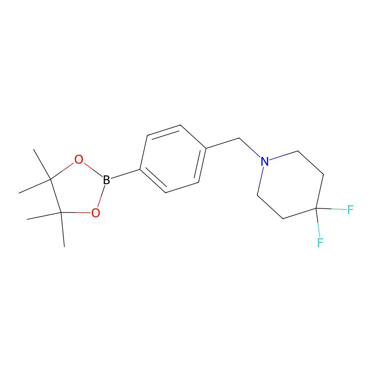 4,4-Difluoro-1-{[4-(tetramethyl-1,3,2-dioxaborolan-2-yl)phenyl]methyl}piperidine molecular structure, CAS 1206594-03-7