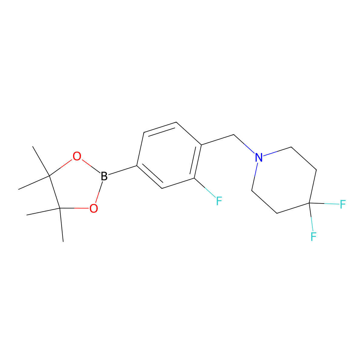 4,4-Difluoro-1-(2-fluoro-4-(4,4,5,5-tetramethyl-1,3,2-dioxaborolan-2-yl)benzyl)piperidine molecular structure, CAS 1206594-11-7