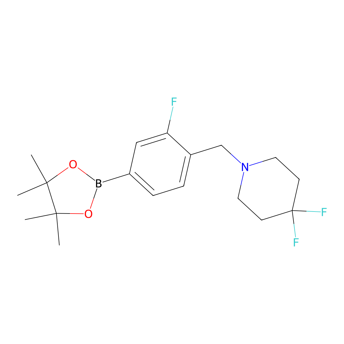 4,4-Difluoro-1-(2-fluoro-4-(4,4,5,5-tetramethyl-1,3,2-dioxaborolan-2-yl)benzyl)piperidine molecular structure, CAS 1206594-11-7