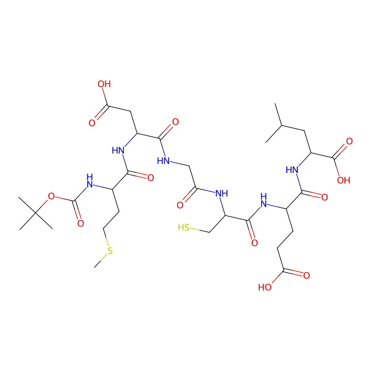 (2S)-2-[[(2S)-4-carboxy-2-[[(2R)-2-[[2-[[(2S)-3-carboxy-2-[[(2S)-2-[(2-methylpropan-2-yl)oxycarbonylamino]-4-methylsulfanylbutanoyl]amino]propanoyl]amino]acetyl]amino]-3-sulfanylpropanoyl]amino]butanoyl]amino]-4-methylpentanoic acid molecular structure, CAS 1206604-29-6