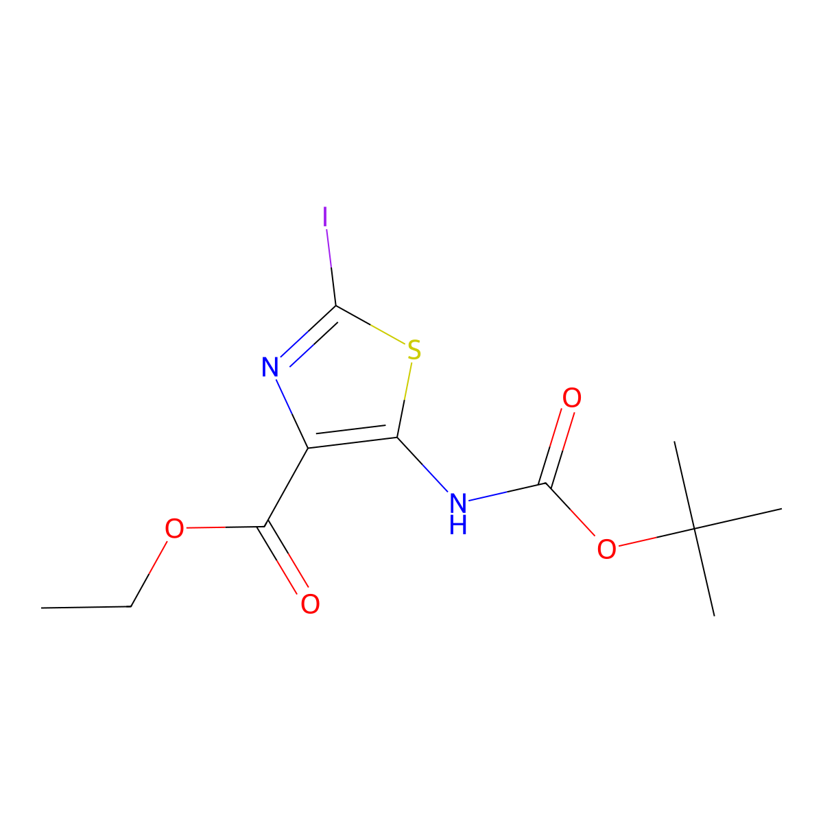 Ethyl 5-((tert-butoxycarbonyl)amino)-2-iodothiazole-4-carboxylate molecular structure, CAS 1206630-28-5
