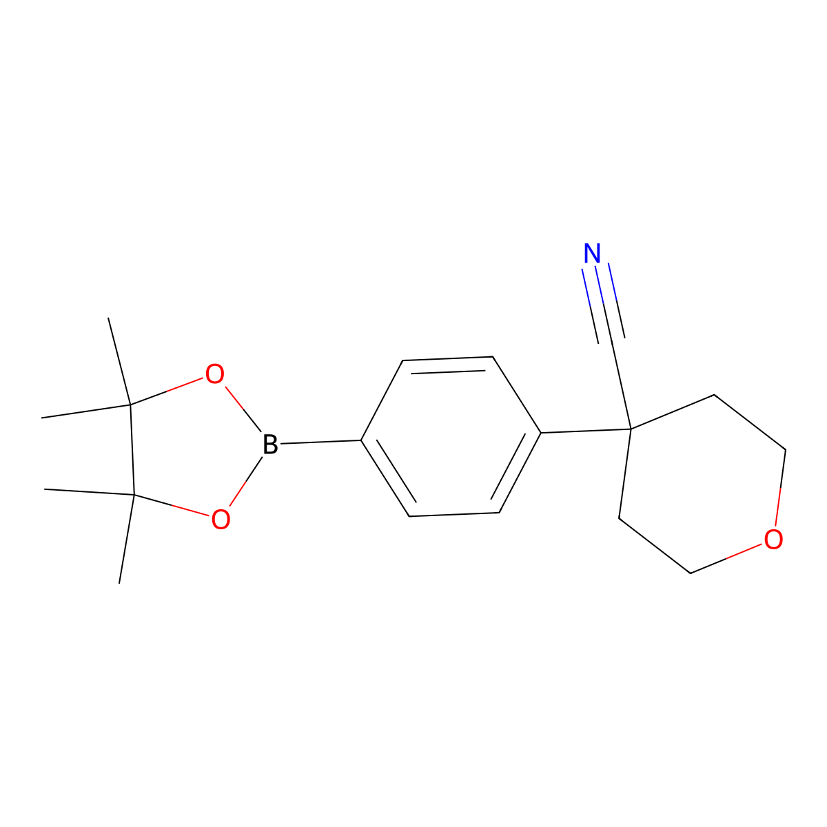 4-(4-(4,4,5,5-tetramethyl-1,3,2-dioxaborolan-2-yl)phenyl)tetrahydro-2H-pyran-4-carbonitrile molecular structure, CAS 1206640-91-6