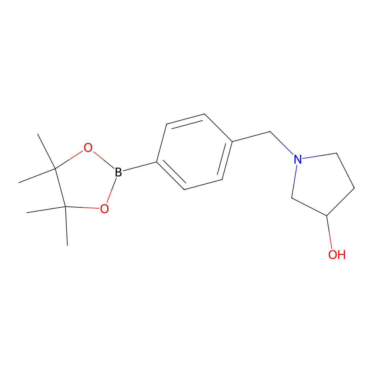 (S)-1-(4-(4,4,5,5-Tetramethyl-1,3,2-dioxaborolan-2-yl)benzyl)pyrrolidin-3-ol molecular structure, CAS 1206641-40-8
