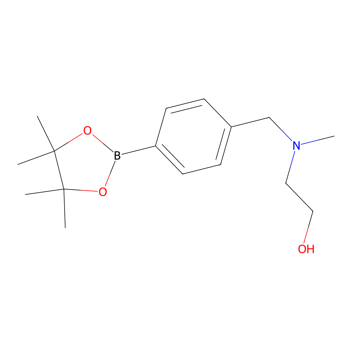 2-(Methyl(4-(4,4,5,5-tetramethyl-1,3,2-dioxaborolan-2-yl)benzyl)amino)ethanol molecular structure, CAS 1206641-45-3