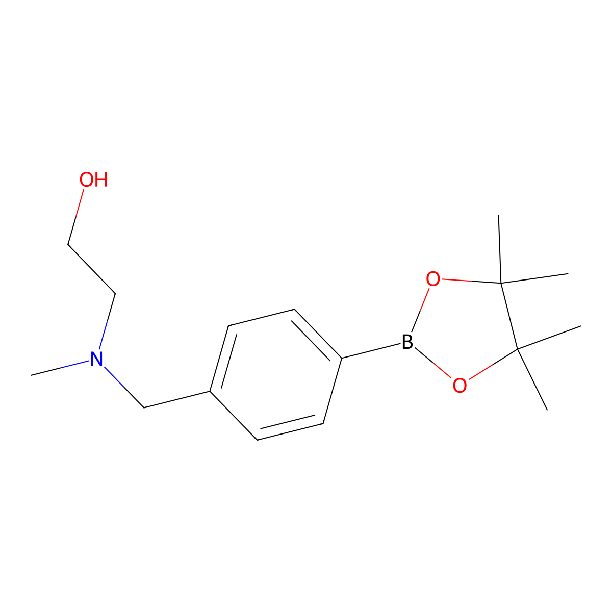 2-(Methyl(4-(4,4,5,5-tetramethyl-1,3,2-dioxaborolan-2-yl)benzyl)amino)ethanol molecular structure, CAS 1206641-45-3