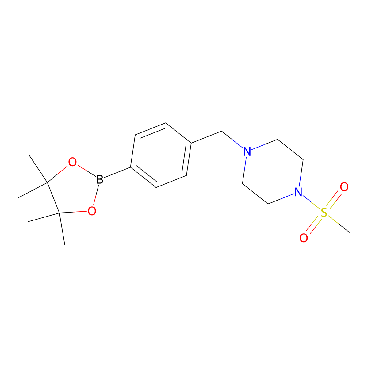 1-Methanesulfonyl-4-{[4-(tetramethyl-1,3,2-dioxaborolan-2-yl)phenyl]methyl}piperazine molecular structure, CAS 1206641-59-9