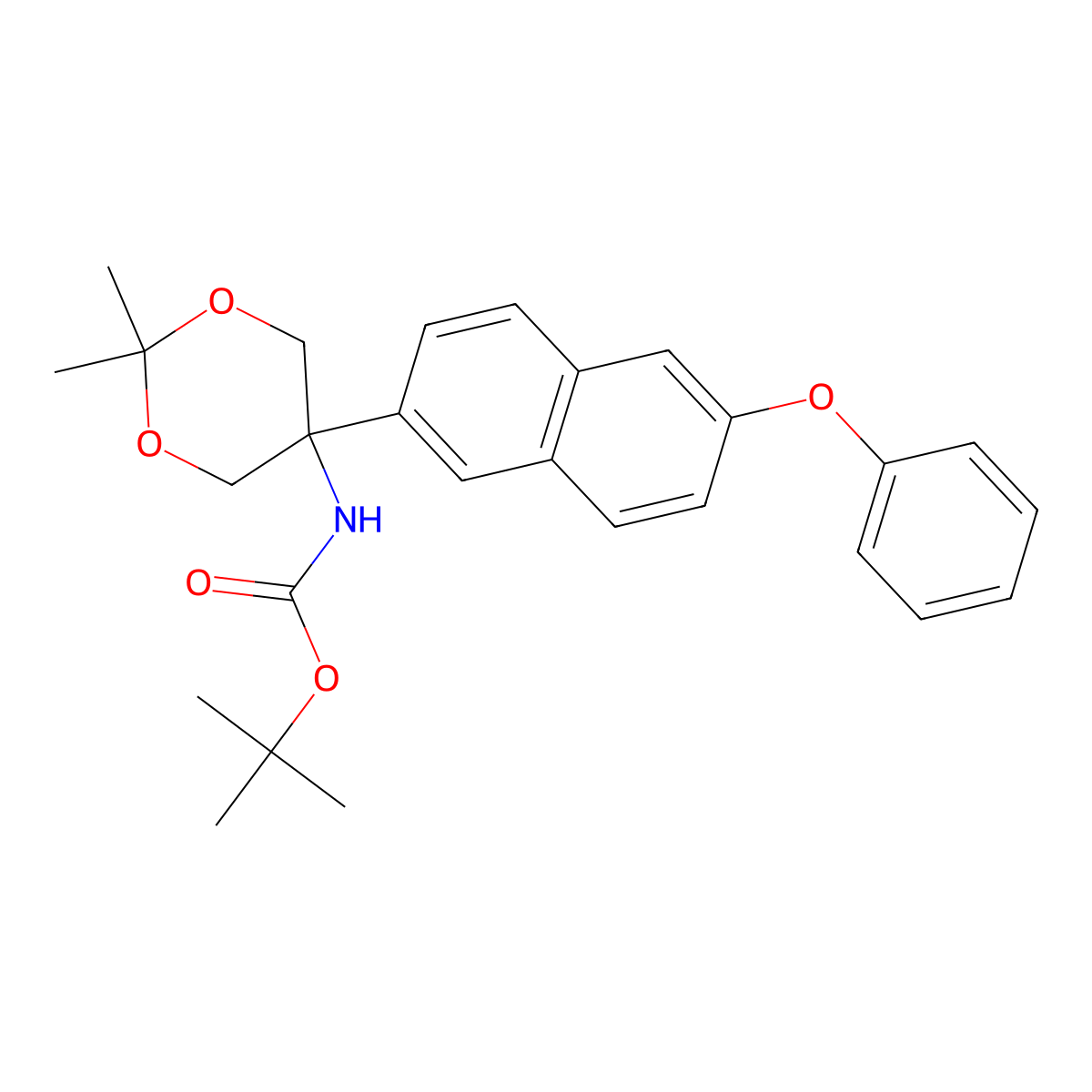 Tert-butyl 2,2-dimethyl-5-(6-phenoxynaphthalen-2-yl)-1,3-dioxan-5-ylcarbamate molecular structure, CAS 1206676-76-7