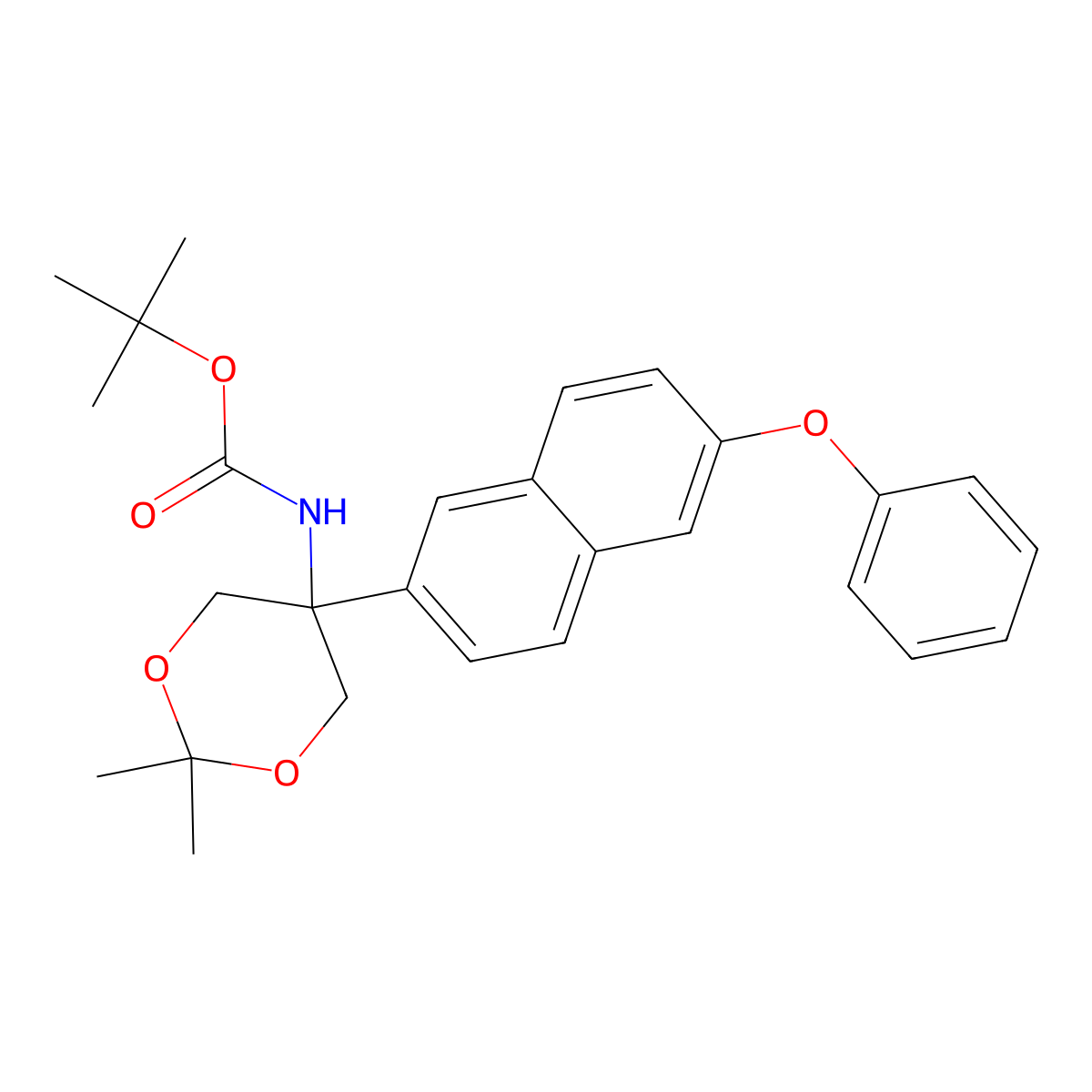 Tert-butyl 2,2-dimethyl-5-(6-phenoxynaphthalen-2-yl)-1,3-dioxan-5-ylcarbamate molecular structure, CAS 1206676-76-7