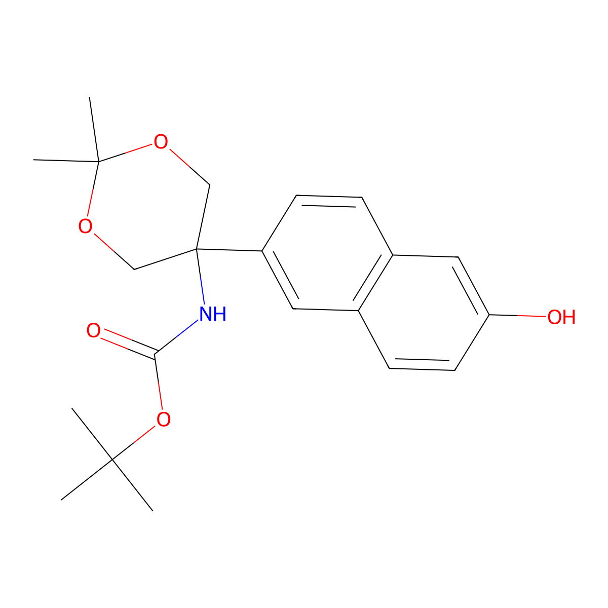 Tert-butyl 5-(6-hydroxynaphthalen-2-yl)-2,2-dimethyl-1,3-dioxan-5-ylcarbamate molecular structure, CAS 1206676-79-0