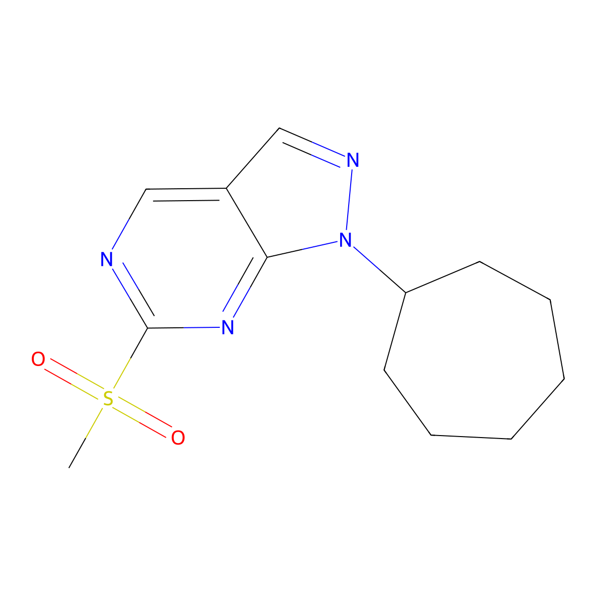 1-cycloheptyl-6-(methylsulfonyl)-1H-pyrazolo[3,4-d]pyrimidine molecular structure, CAS 1206679-21-1
