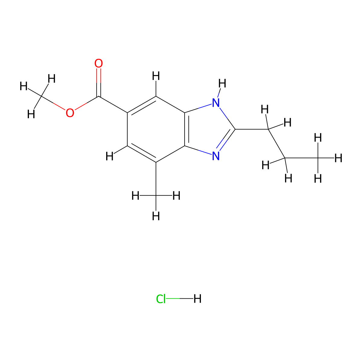 methyl 4-methyl-2-propyl-1H-1,3-benzodiazole-6-carboxylate hydrochloride molecular structure, CAS 1206680-19-4