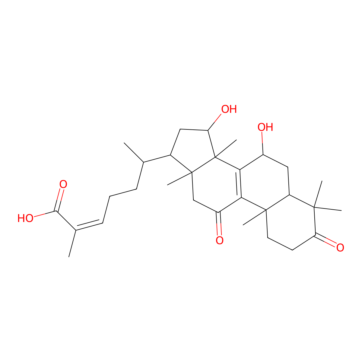(E,6R)-6-[(7S,10S,13R,14R,15S,17R)-7,15-dihydroxy-4,4,10,13,14-pentamethyl-3,11-dioxo-2,5,6,7,12,15,16,17-octahydro-1H-cyclopenta[a]phenanthren-17-yl]-2-methylhept-2-enoic acid molecular structure, CAS 1206781-65-8