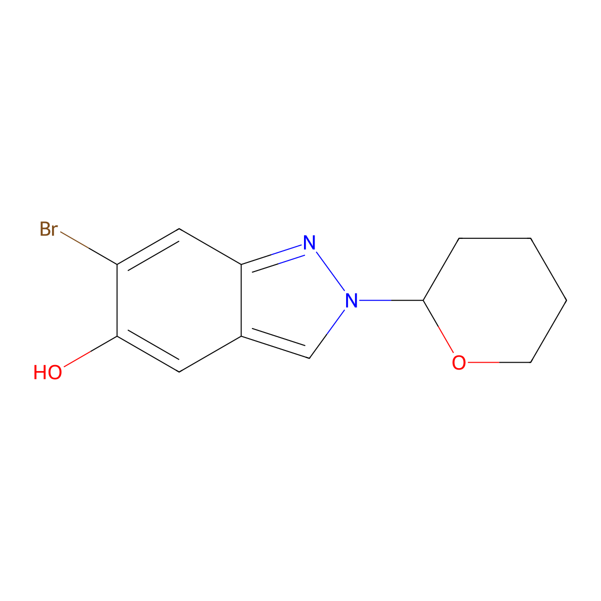 6-Bromo-2-(tetrahydro-2H-pyran-2-yl)-2H-indazol-5-ol molecular structure, CAS 1206800-27-2