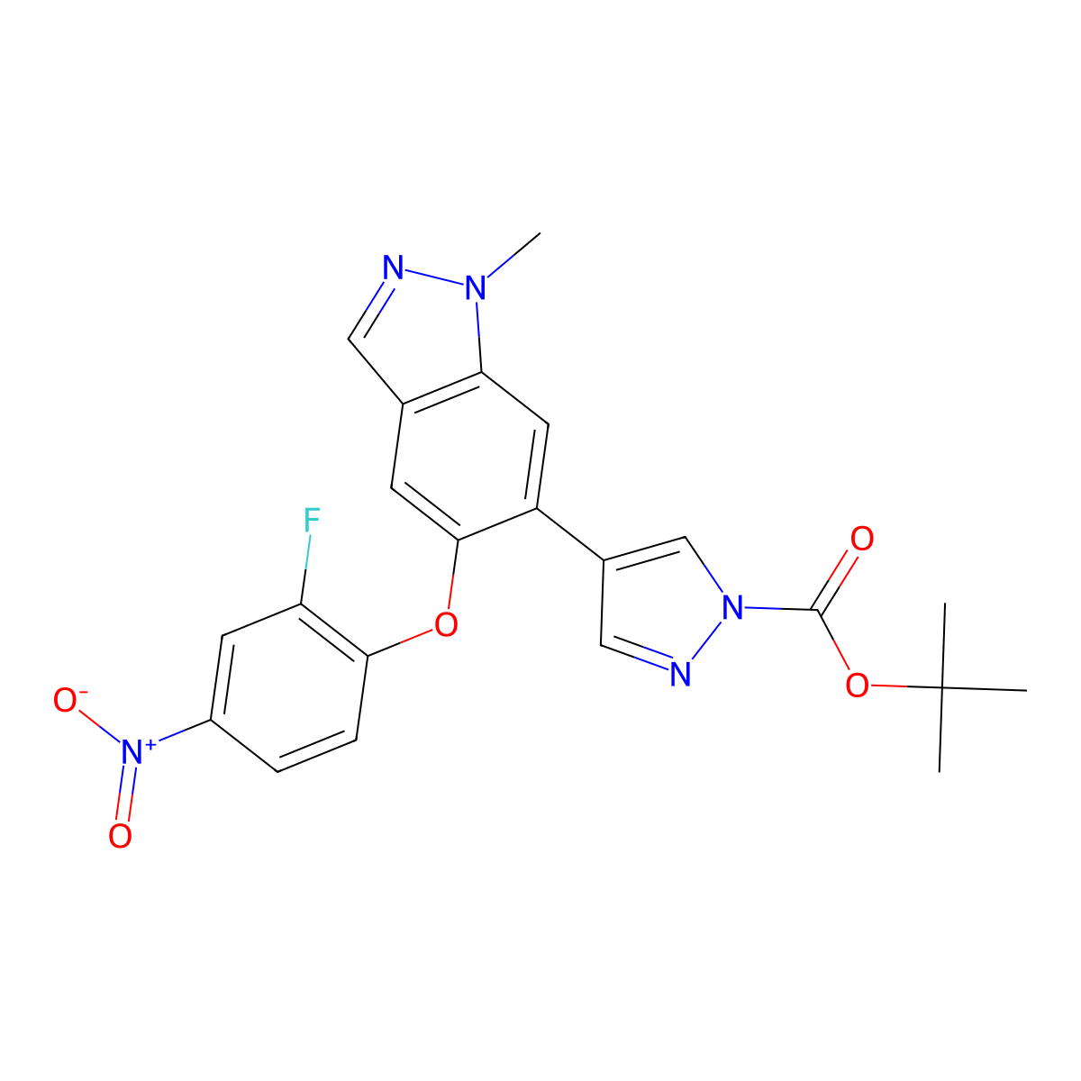 tert-Butyl 4-(5-(2-fluoro-4-nitrophenoxy)-1-methyl-1H-indazol-6-yl)-1H-pyrazole-1-carboxylate molecular structure, CAS 1206800-42-1