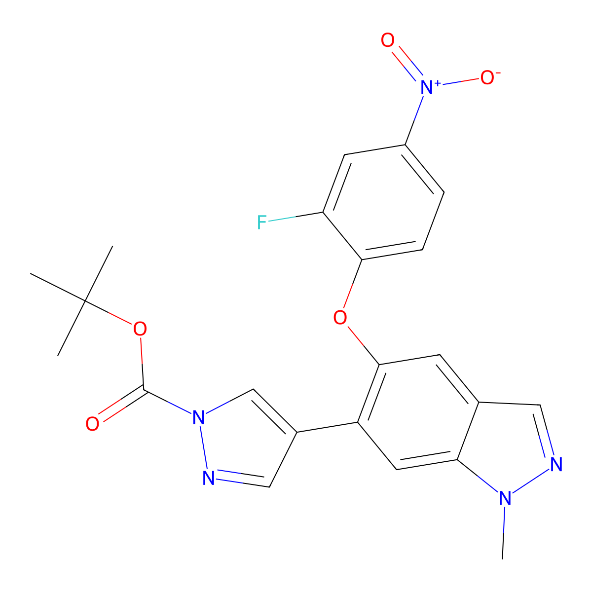 tert-Butyl 4-(5-(2-fluoro-4-nitrophenoxy)-1-methyl-1H-indazol-6-yl)-1H-pyrazole-1-carboxylate molecular structure, CAS 1206800-42-1