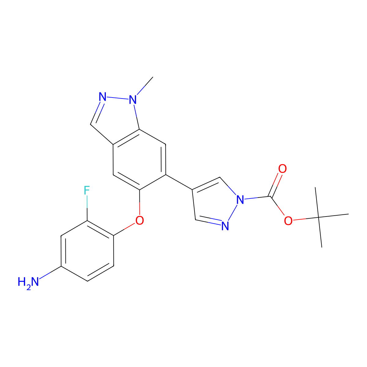 tert-Butyl 4-(5-(4-amino-2-fluorophenoxy)-1-methyl-1H-indazol-6-yl)-1H-pyrazole-1-carboxylate molecular structure, CAS 1206800-56-7