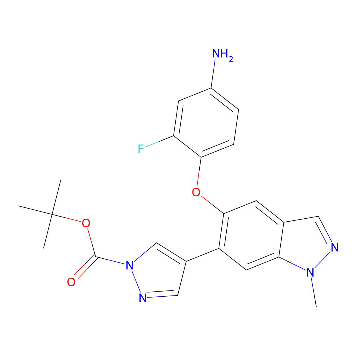tert-Butyl 4-(5-(4-amino-2-fluorophenoxy)-1-methyl-1H-indazol-6-yl)-1H-pyrazole-1-carboxylate molecular structure, CAS 1206800-56-7