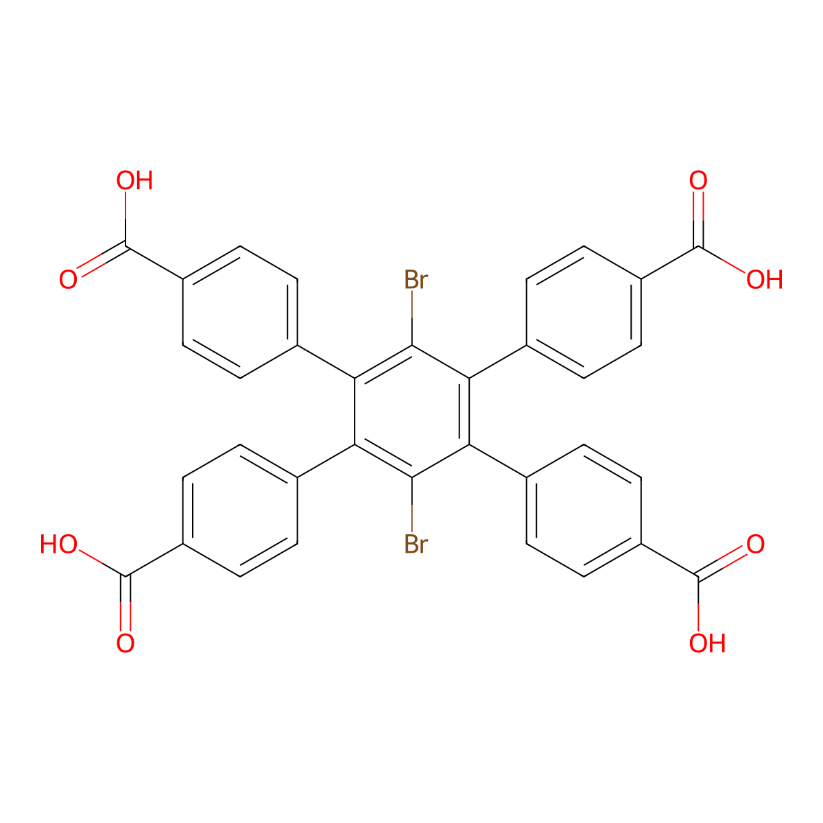 3',6'-Dibromo-4',5'-bis(4-carboxyphenyl)-[1,1':2',1''-terphenyl]-4,4''-dicarboxylic acid molecular structure, CAS 1206802-27-8