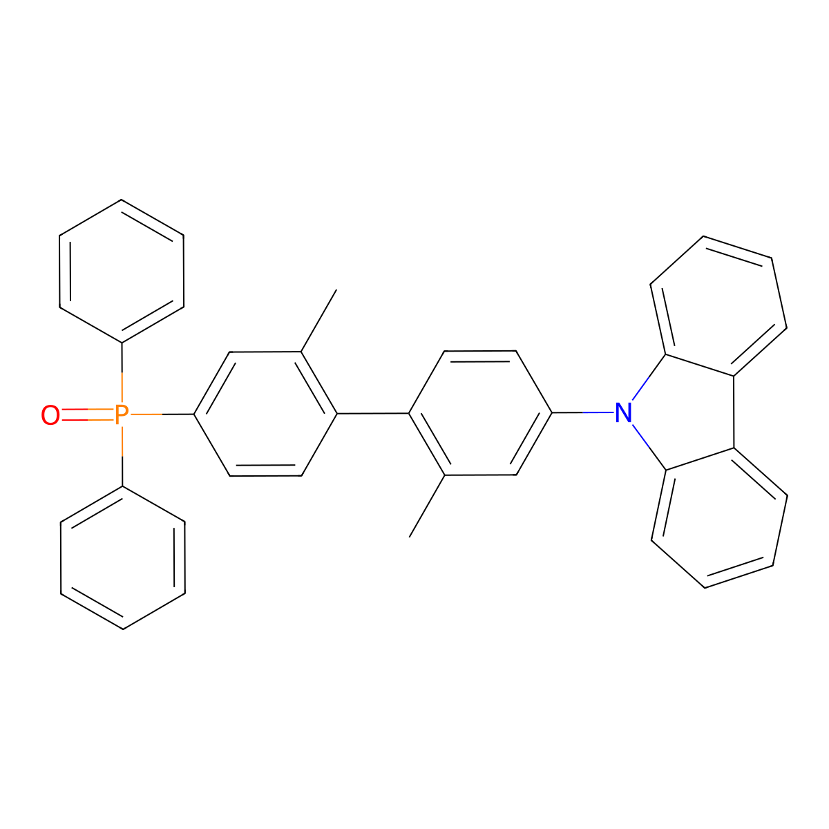 9-[4'-(diphenylphosphoroso)-2,2'-dimethyl-[1,1'-biphenyl]-4-yl]-9H-carbazole molecular structure, CAS 1206906-21-9