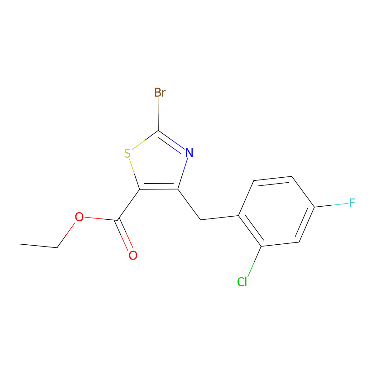 Ethyl 2-bromo-4-(2-chloro-4-fluorobenzyl)thiazole-5-carboxylate molecular structure, CAS 1206908-08-8