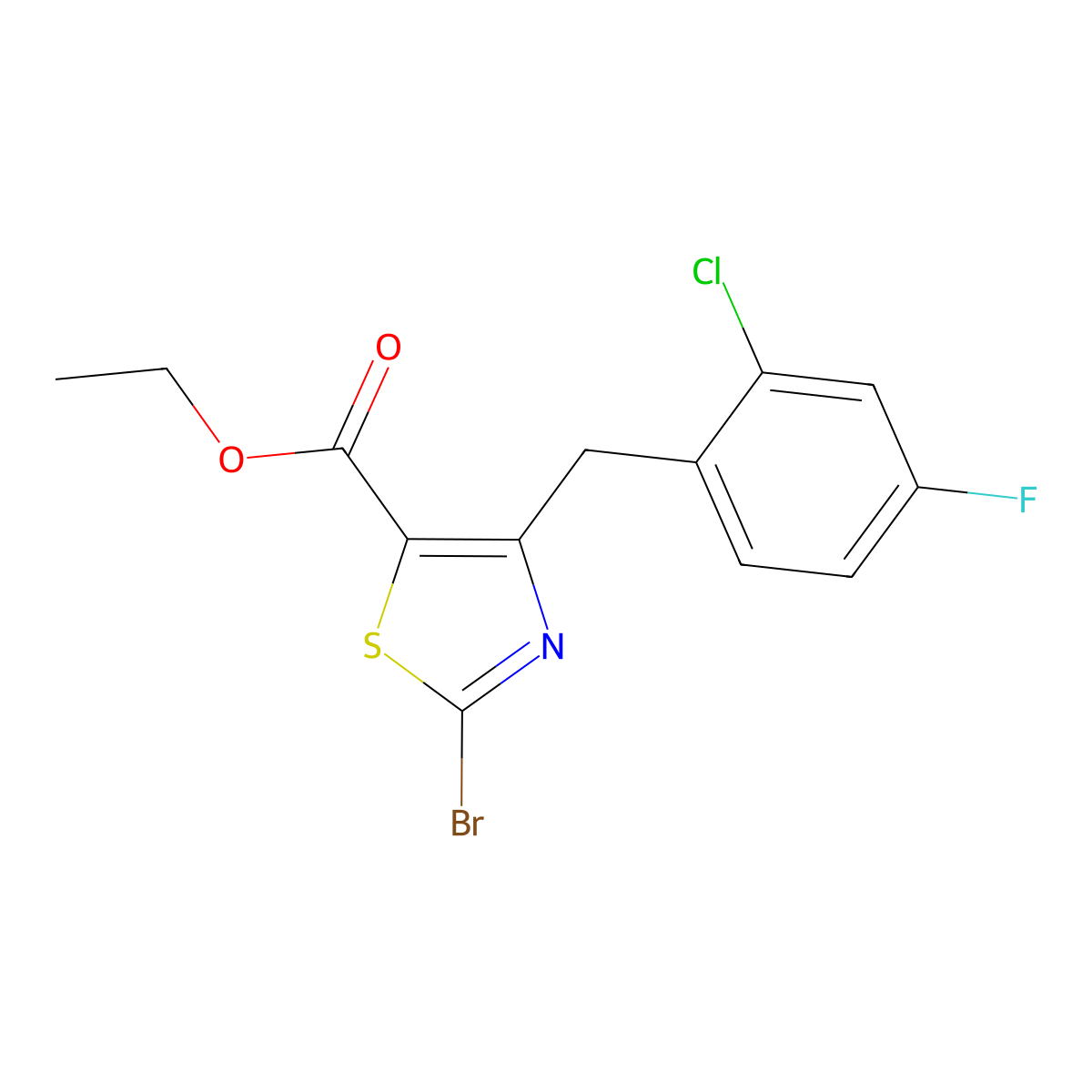 Ethyl 2-bromo-4-(2-chloro-4-fluorobenzyl)thiazole-5-carboxylate molecular structure, CAS 1206908-08-8