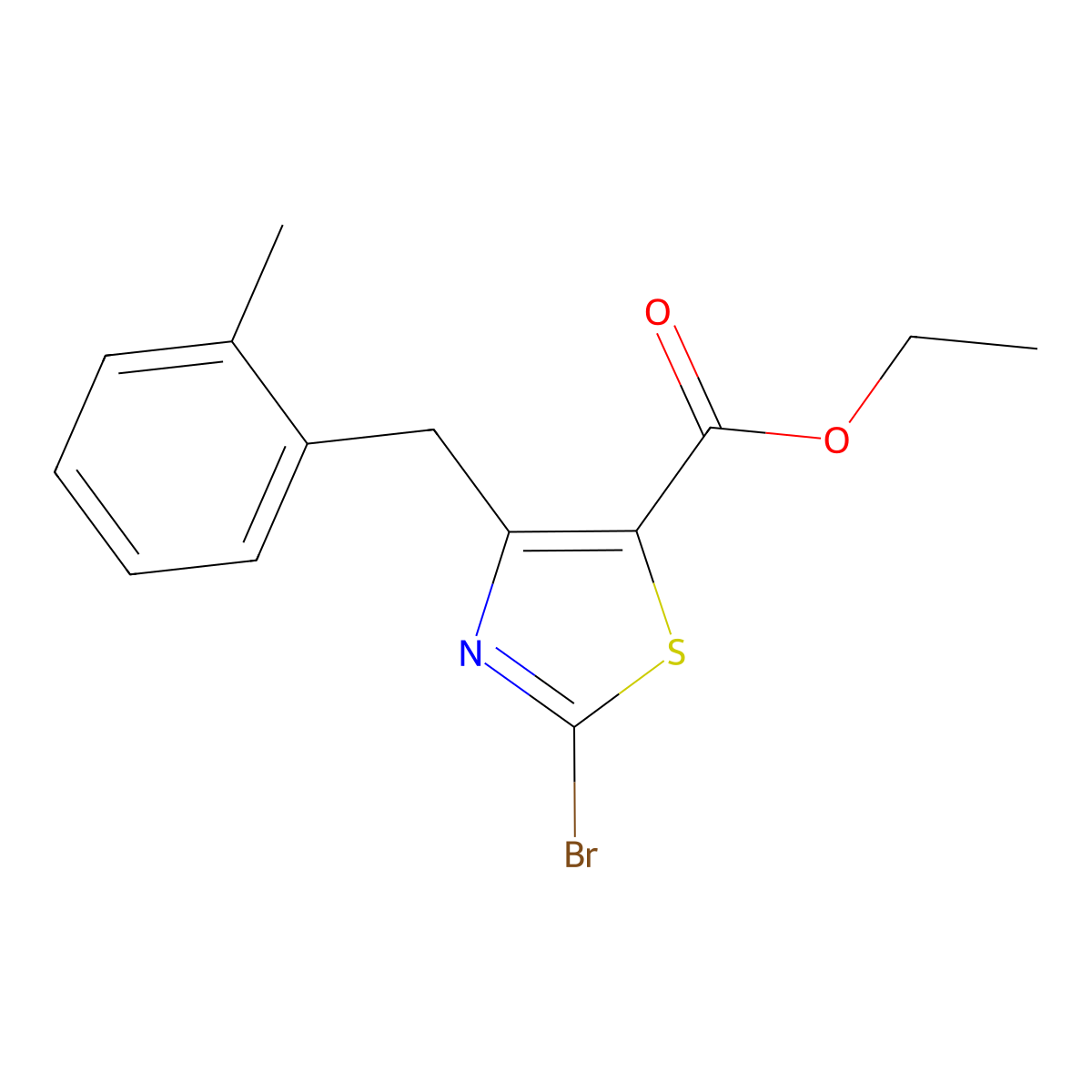 Ethyl 2-bromo-4-(2-methylbenzyl)thiazole-5-carboxylate molecular structure, CAS 1206908-12-4