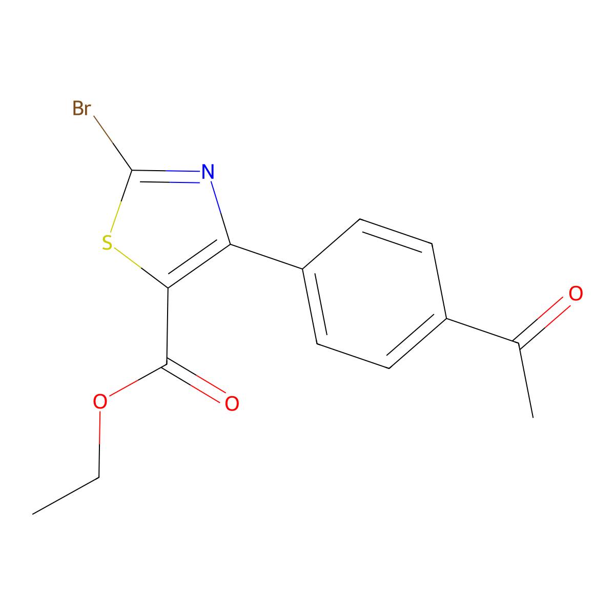 Ethyl 4-(4-acetylphenyl)-2-bromothiazole-5-carboxylate molecular structure, CAS 1206908-21-5