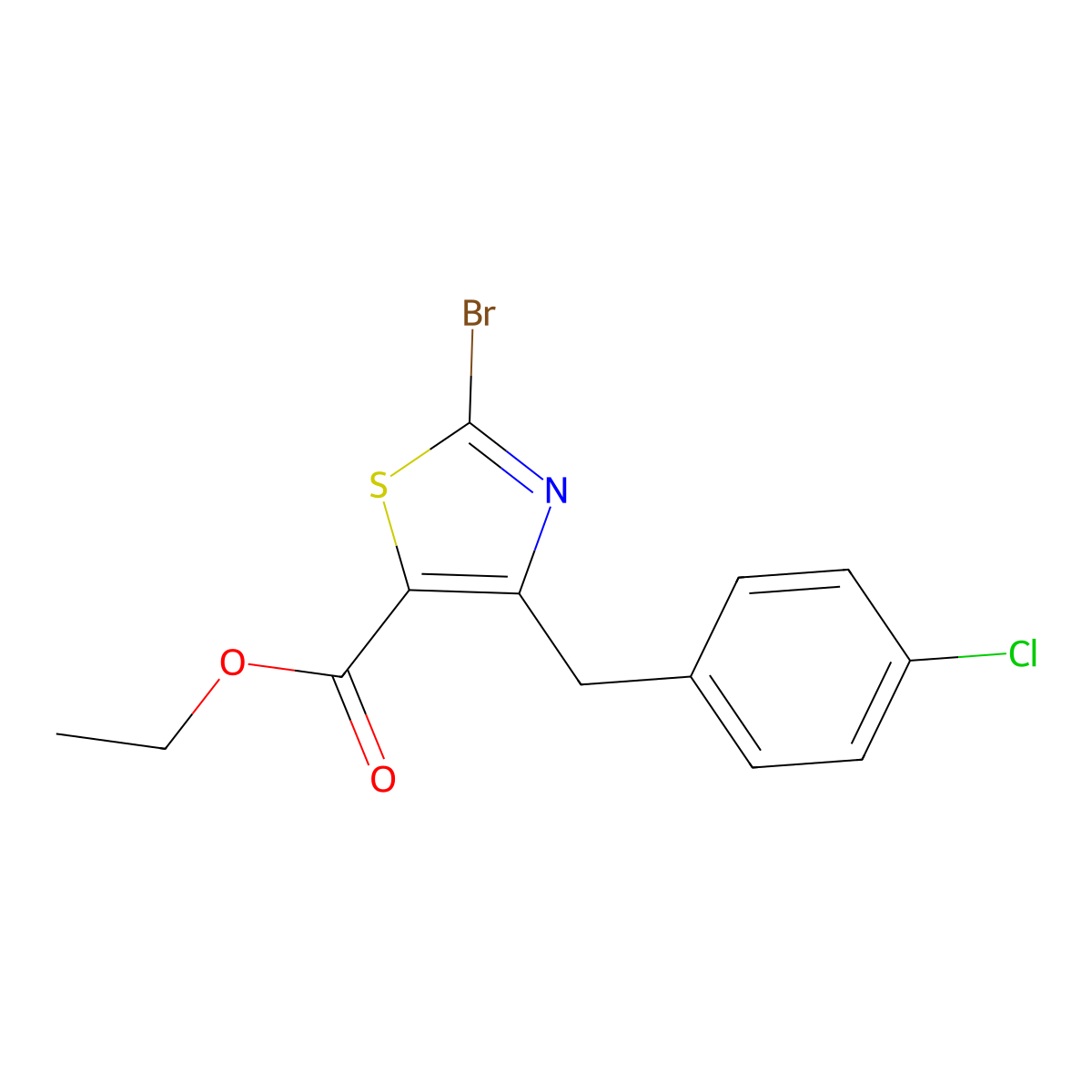 Ethyl 2-bromo-4-(4-chlorobenzyl)thiazole-5-carboxylate molecular structure, CAS 1206908-25-9