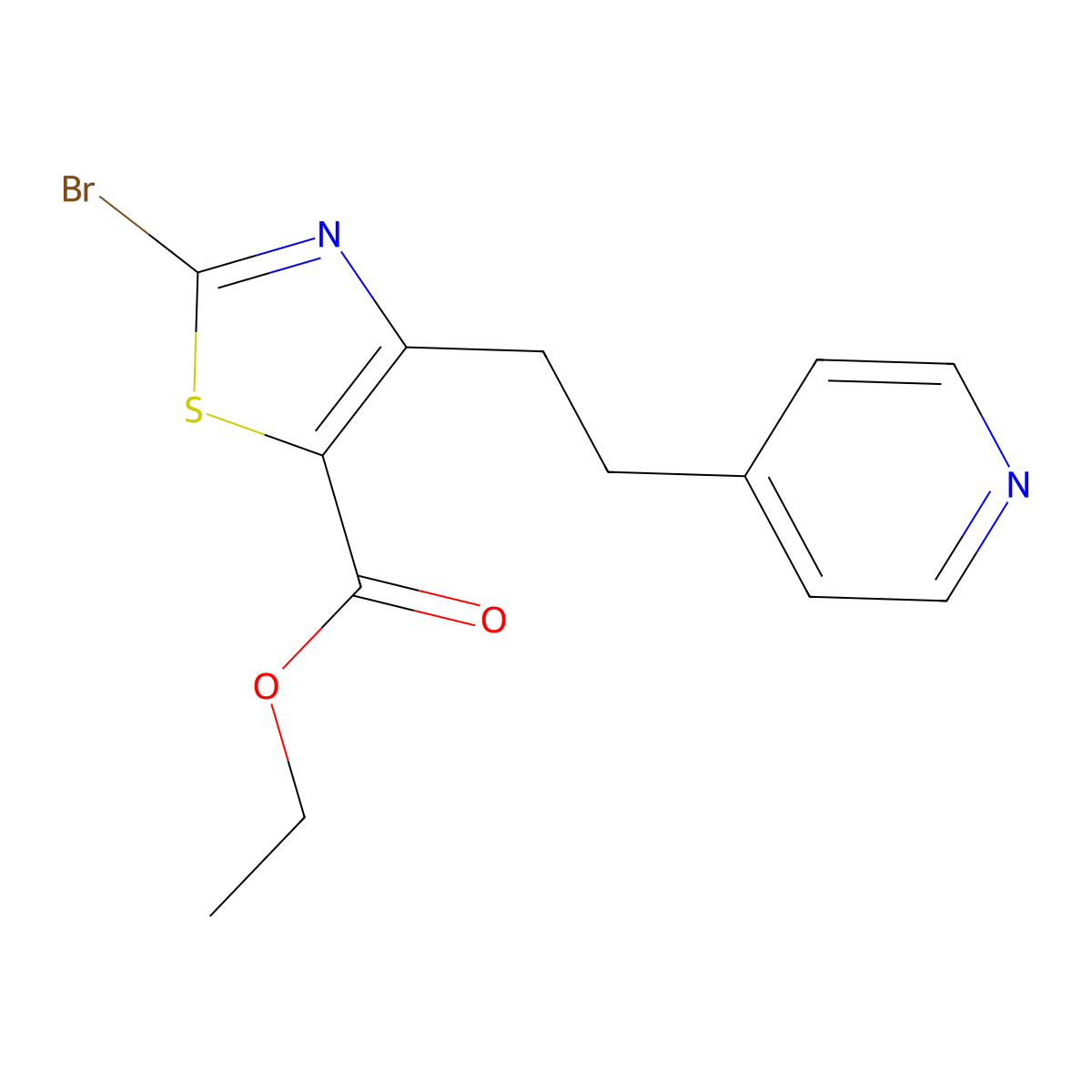 Ethyl 2-bromo-4-(2-(pyridin-4-yl)ethyl)thiazole-5-carboxylate molecular structure, CAS 1206908-31-7